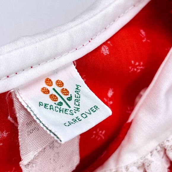 Vintage Peaches 'n Cream Red Floral Full Circle Lace Collared Dress 9m / 12m - Picture 7 of 13